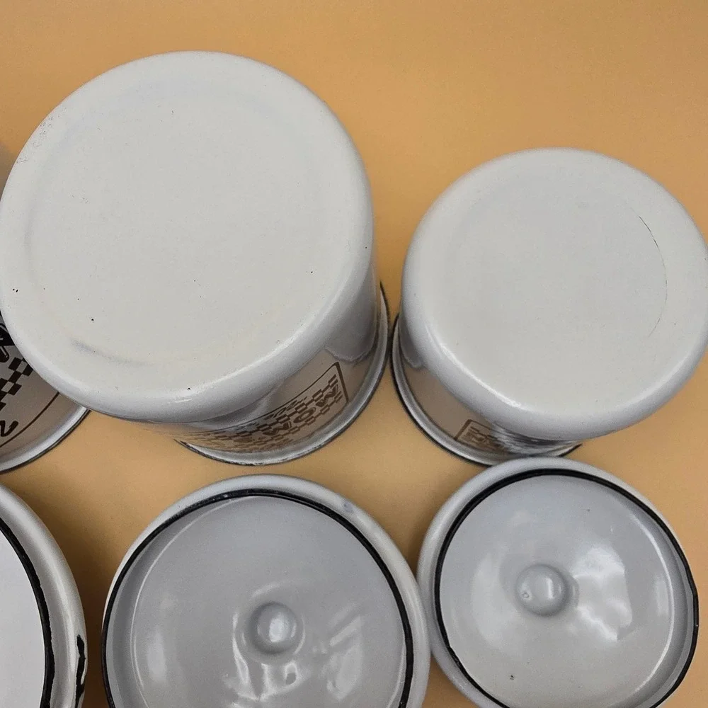 Vintage Mom's Kitchen Enamel Canister Set White Black Checkered 3 Piece Rustic